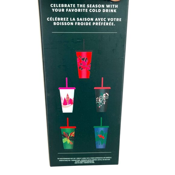 Starbucks Holiday Season Reusable Cold Cups 5 Pack With Lids Straws 24 Oz - Picture 3 of 10